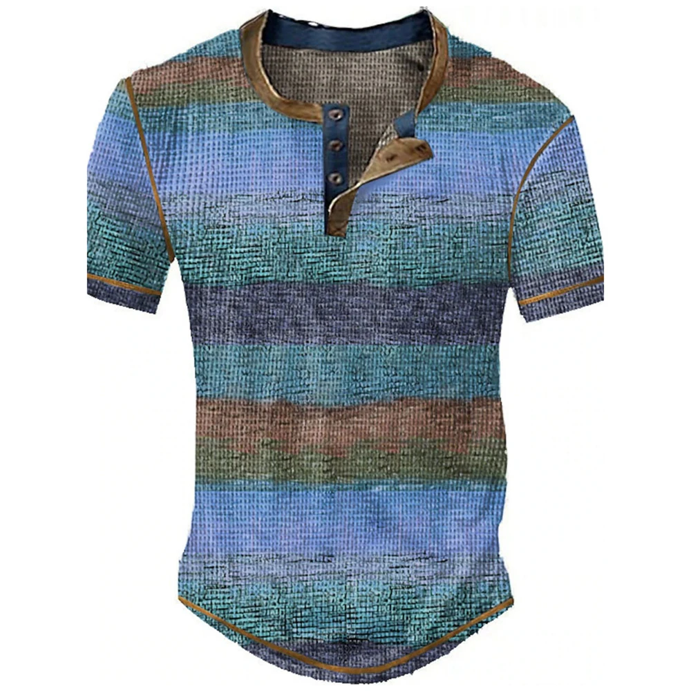 Farbblock-Patchwork Grafik 3D-Druck Henley-Shirts Herren Vintage Mode Übergroße Kurzarm T-Shirts Männer Oberteile Kleidung – Detail 23