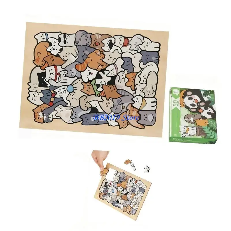 

Q0KB Деревянные головоломки с животными, 50 шт., головоломки для взрослых и детей, креативная игра, снижение стресса, игрушка,