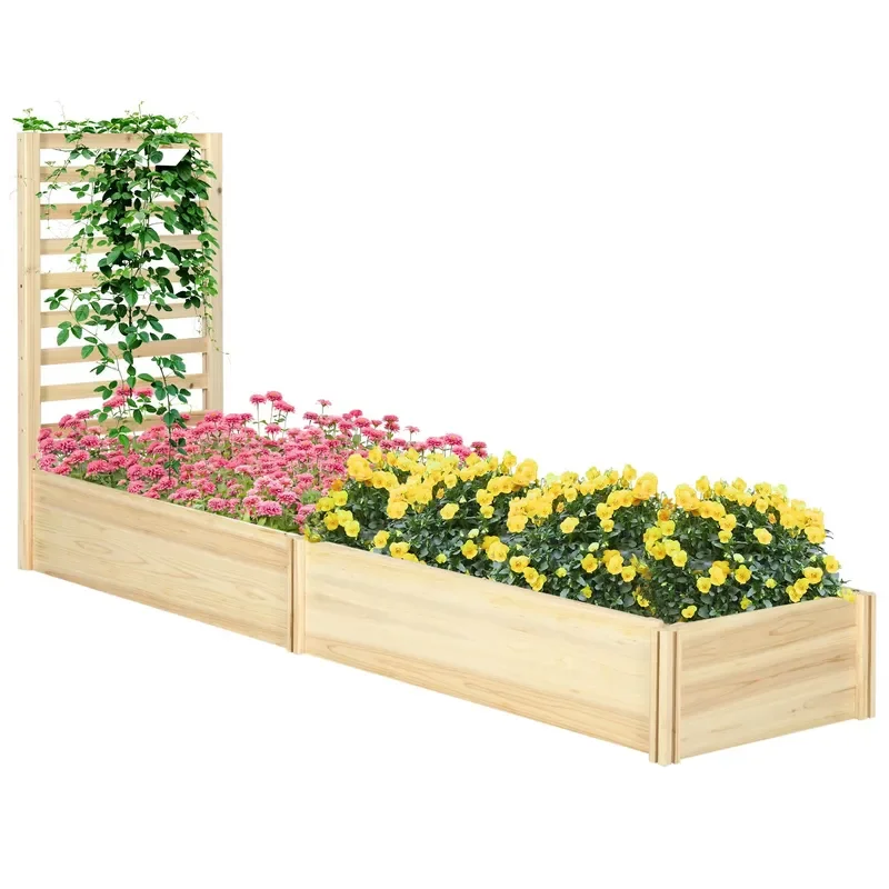 Natural Wood Planter Box with Trellis for Outdoor Climbing Plants 91