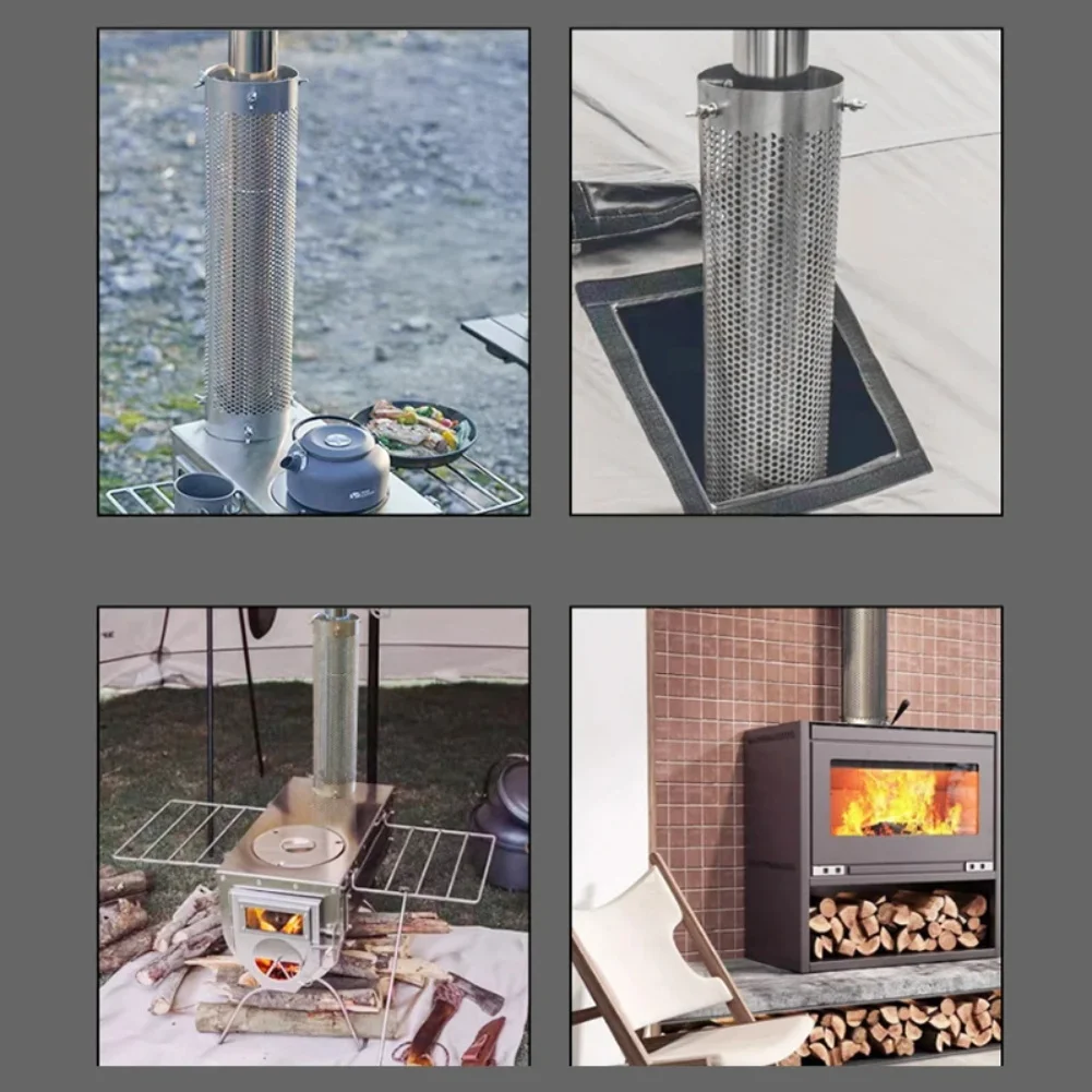Stainless Steel Stove Pipe for Insulated Tents with Spark Guard Protection and Heat Shield Compatibility 6-10 cm