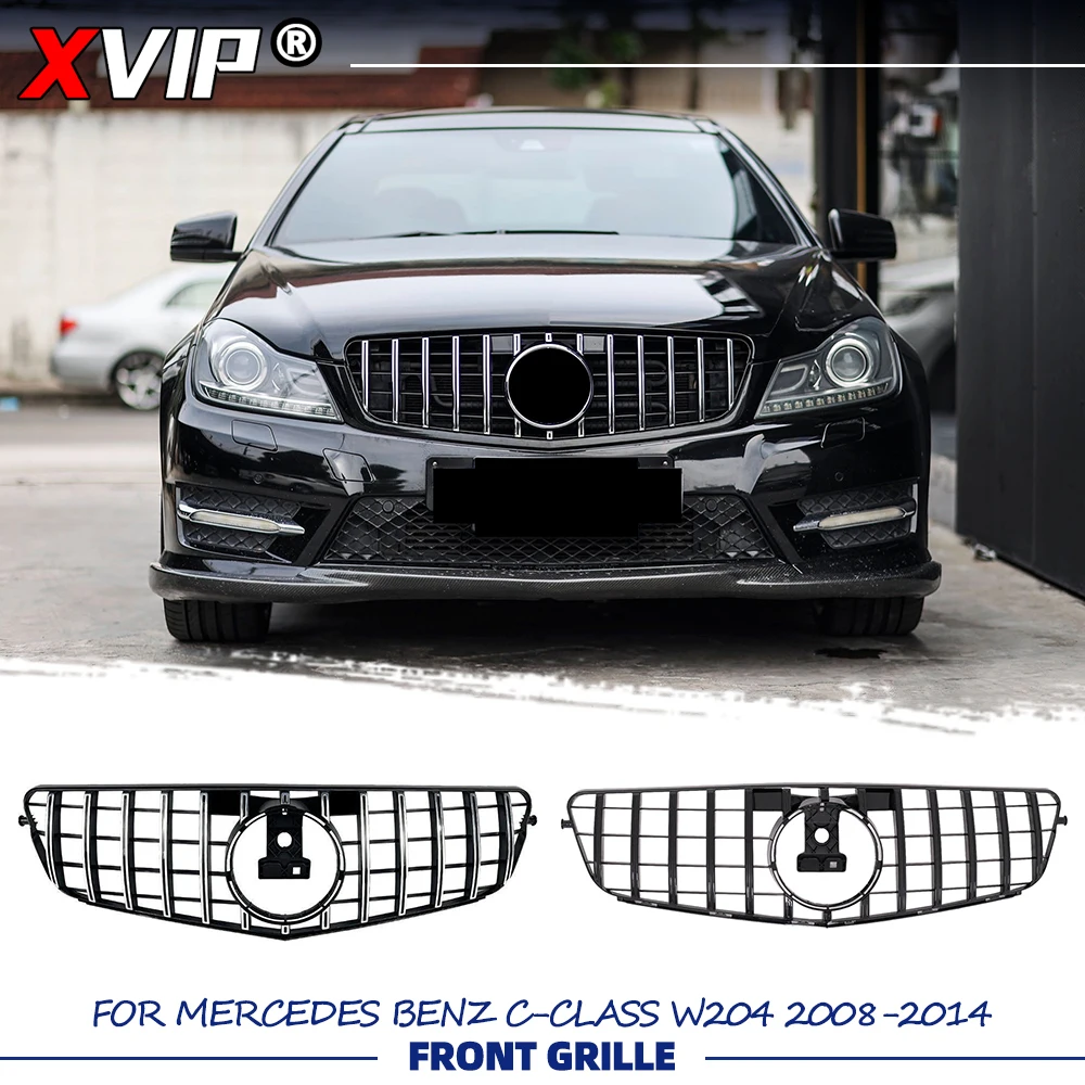 

XVIP Glossy Black GTR Style Racing Grille Silver Bumper Grill For Mercedes Benz C-Class W204 08-14 C200 C230 C250 C280 C300 C350