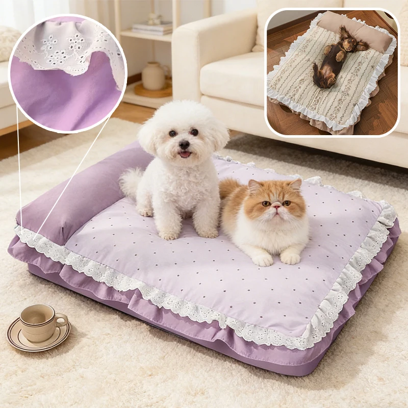 

Floral Comfortable Dog Bed with Thick Pillow Premium Filling Pet Sofa Non Slip Breathable Washable Pet Nest for Dog Cat Rabbit