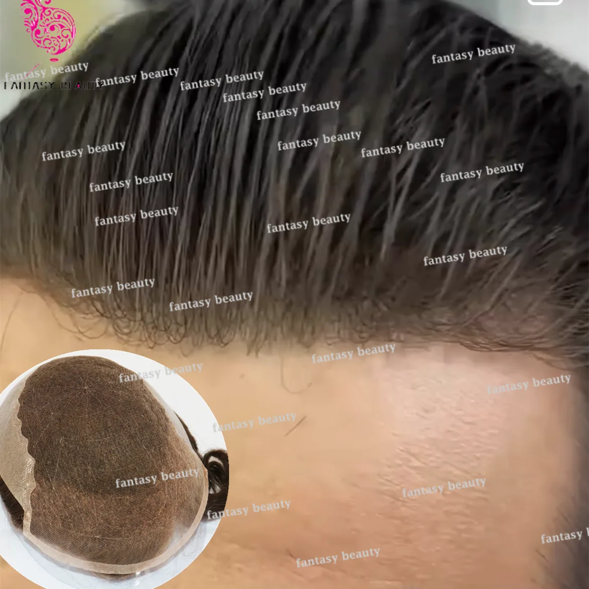 Rambut palsu alami Q6 renda & PU pria prostesis 100% wig rambut manusia wig pria pirang hitam simpul diputihkan sistem wig pria