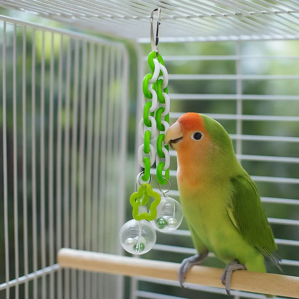Bite Resistant Parrot Hanging Ball Transparent Ball with Bells Bird Chewing Colorful Bird Birdcage Climbing Ladder Interactive