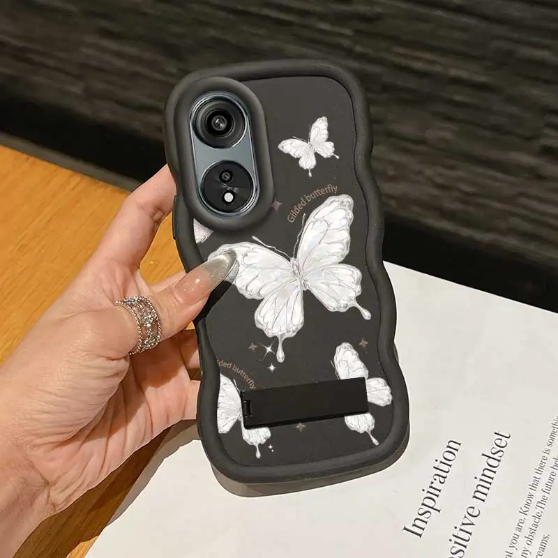 Casing OPPO A18 Motif Kupu-kupu Berlapis Emas, Anti Benturan dan Desain Fleksibel dengan Penyangga, Ideal untuk Hiburan, OPPO A Reno X 91 77 79