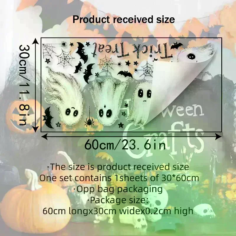 Halloween Window Clings Cute Ghost Bat Spider Patterns: Dual Side Same Color Home Shop Party Decor view 5