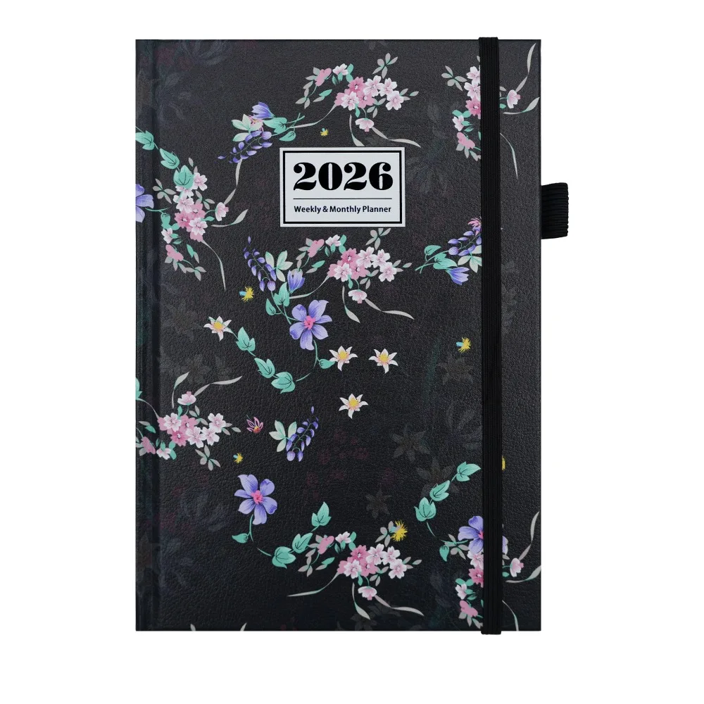 

English 2026 Schedule Planner Notepad 12 Months Efficiency A5 Agenda Planning Notebook PU Leather Cover Simple