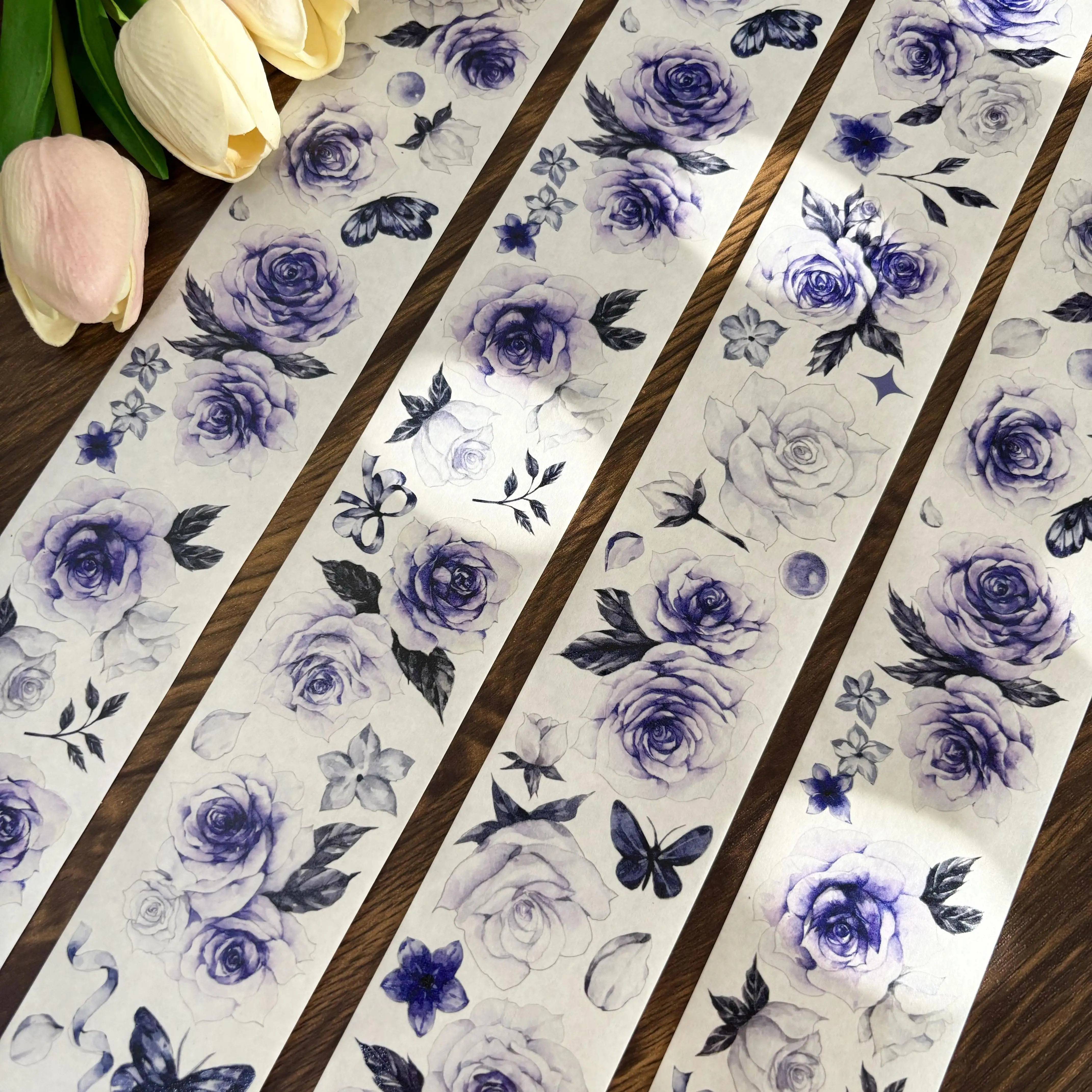 Congealing Night Washi Pet Tape Roll Purple Big Flower Light Retro  Big Flower Sticker