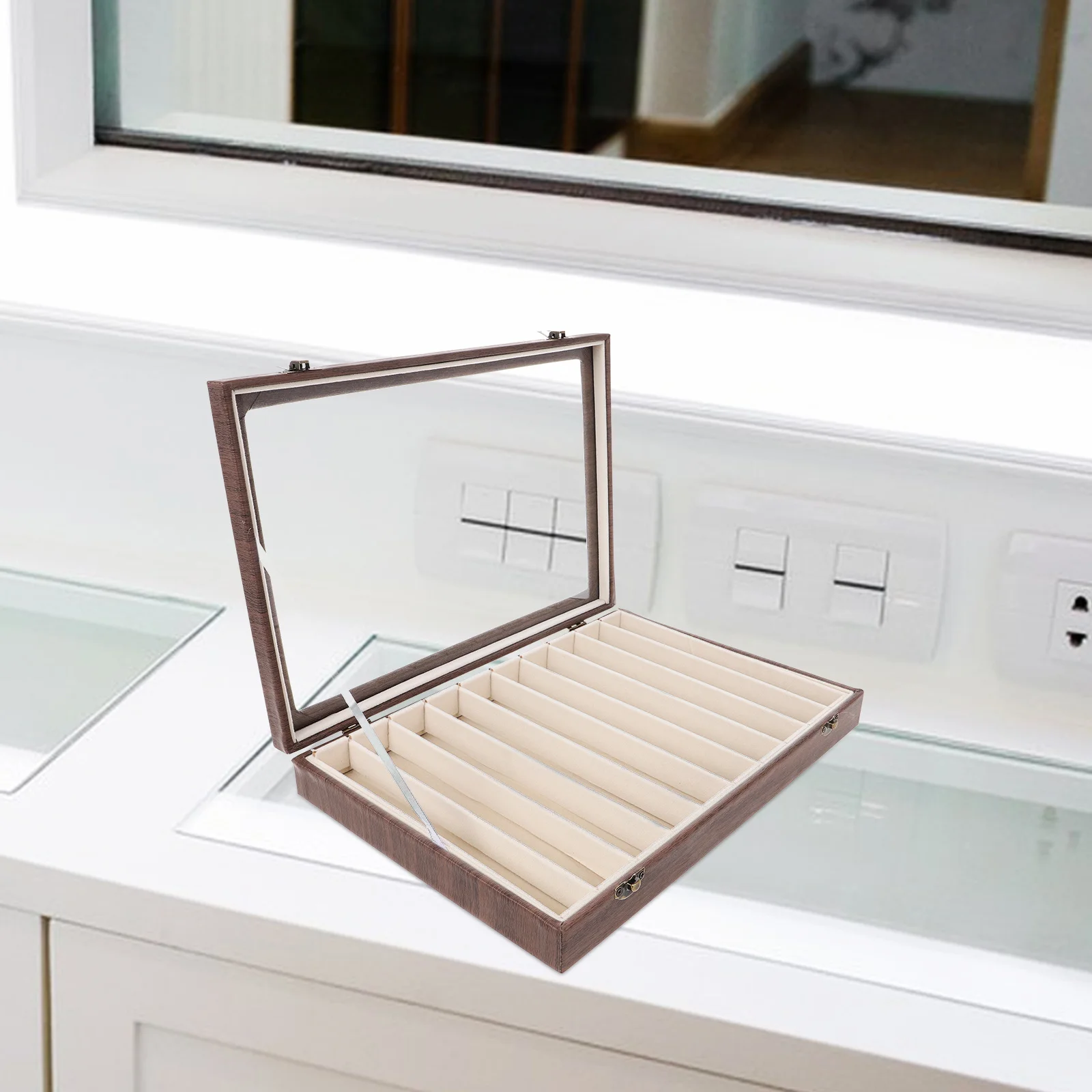 

Wooden Jewelry Box 10 Grids Small Multi-Function Jewelry Organizer Delicate Trinket Box Rings Earrings Storage