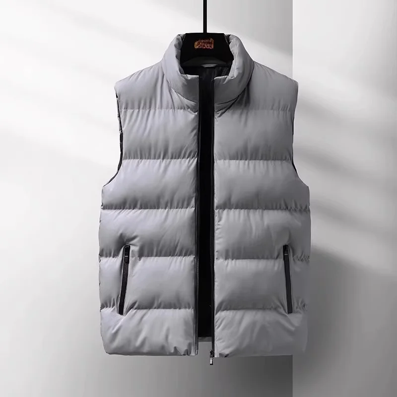 

Men's down Cotton Vest Thi Warm Outerwear Autumn Winter Coat Loose Fit Youthful Sle Pure Color Zipper Closure