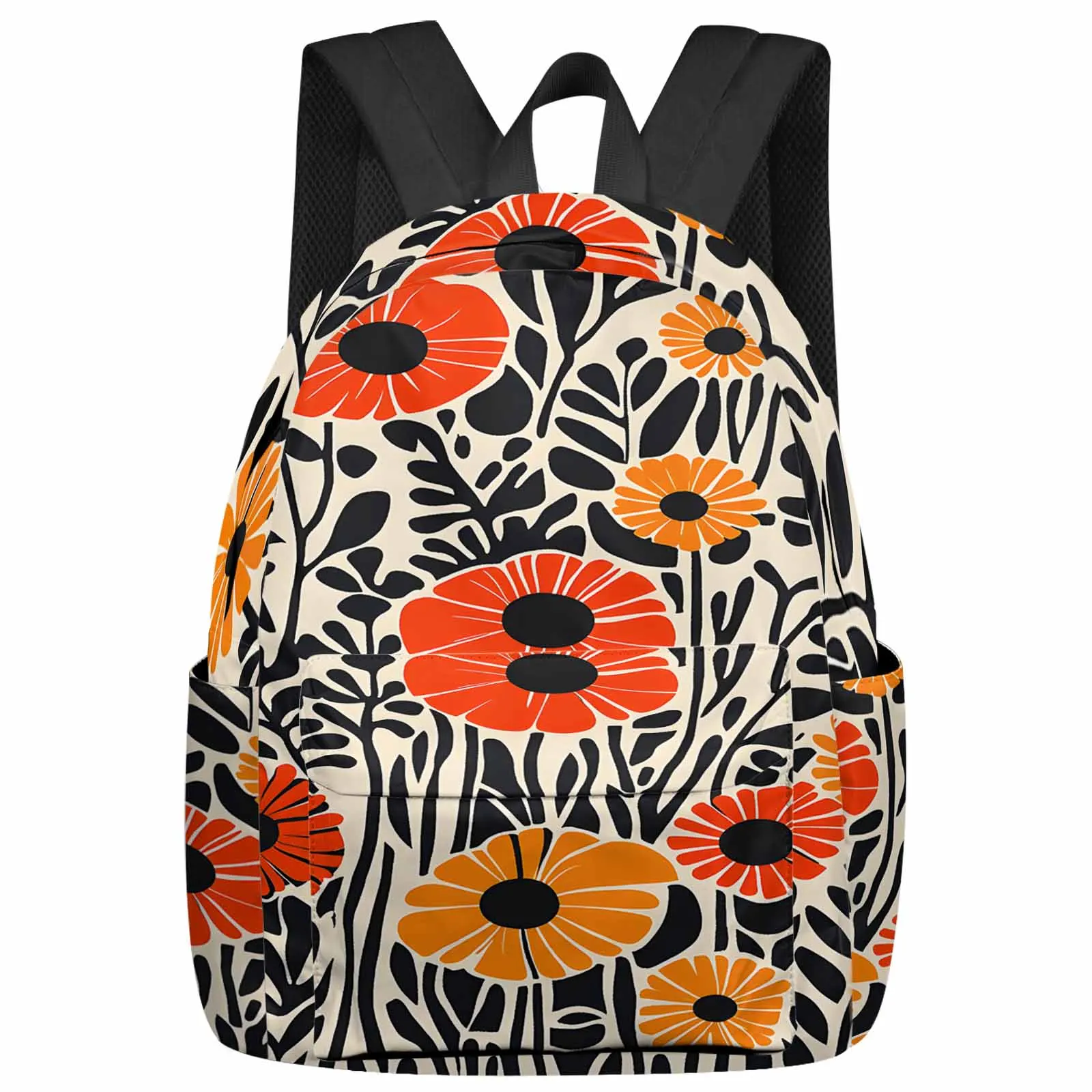 

Abstract Black Orange Flower Backpack Teenagers Student School Bags Laptop Custom Backpack for Men Women Travel Bag