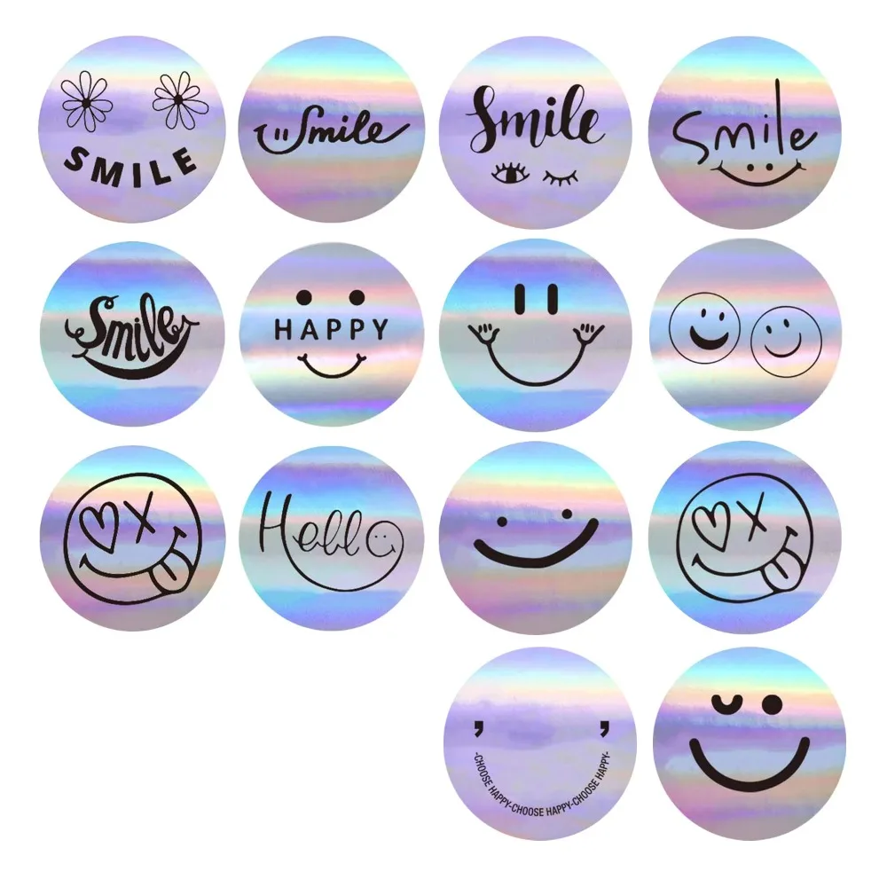 500Pcs/Roll Happy Yeah Funning Expression Laser Stickers DlY Adorn Gifts, Notebook, Kettle, Phone, Seal Labels