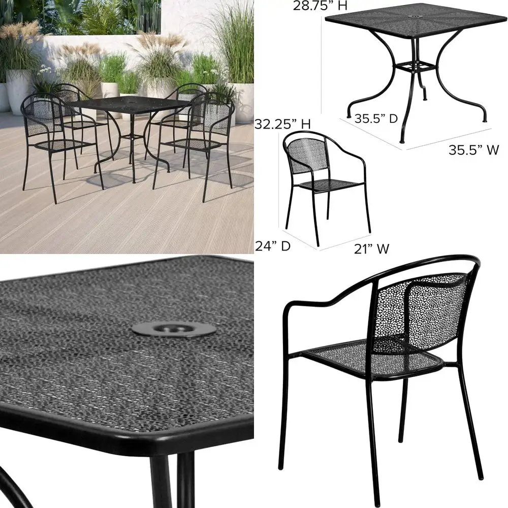 

5-Piece Steel Outdoor Patio Dining Set with Square Table and 4 Round Chairs
