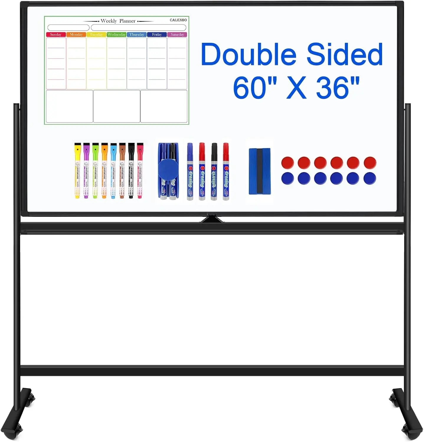 

Double Sided Rolling White Board 60x36 Inches Magnetic Dry Erase Board on Wheels Stand Up Easel for Office School Home