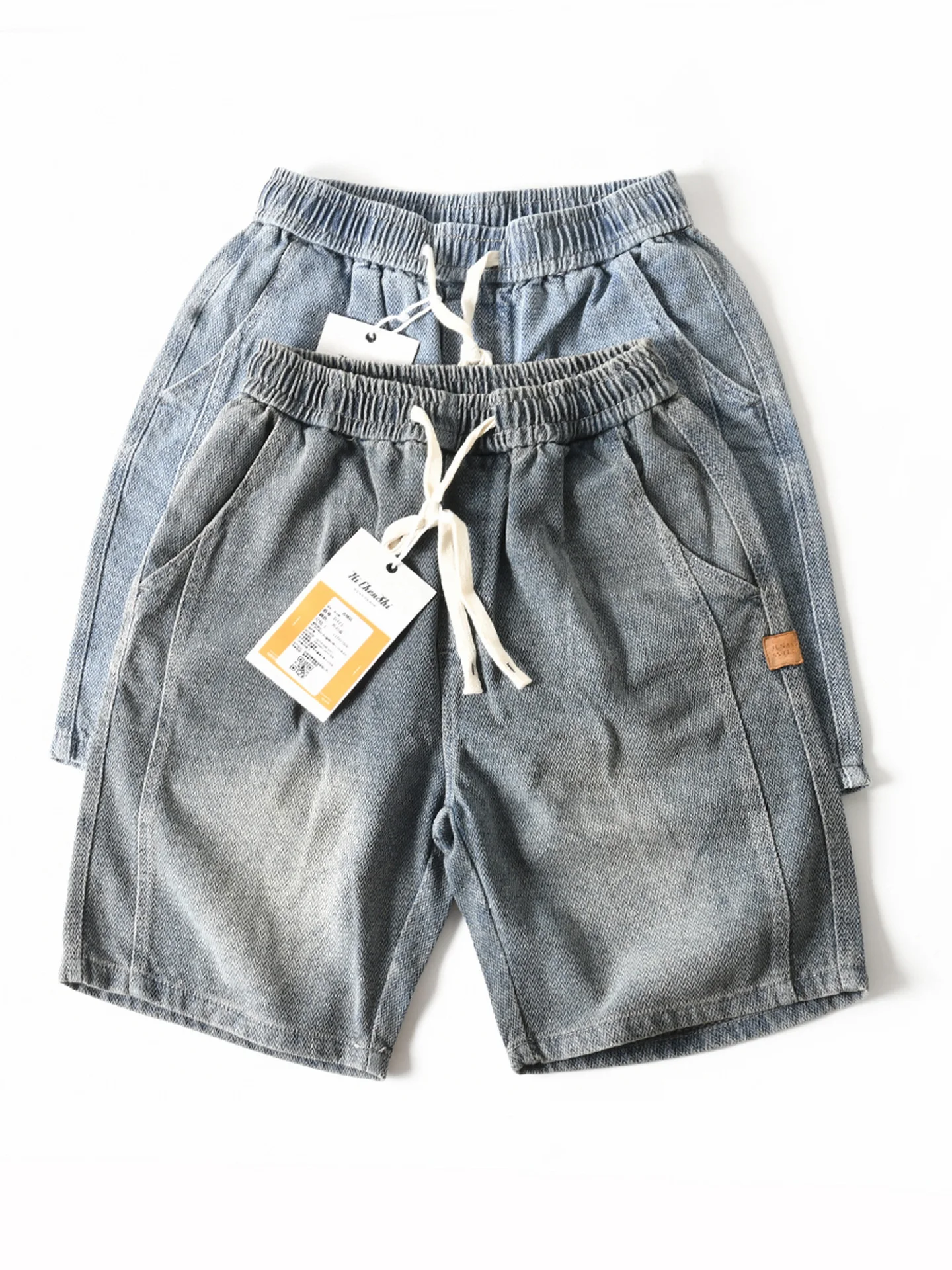 

Новые американские повседневные свободные прямые джинсы с завязками из чистого хлопка, мужские летние рта средней длины в пять четвертей