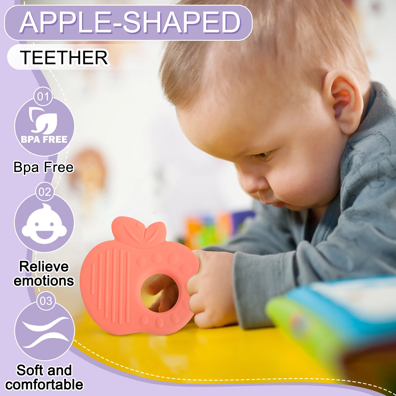 1Pcs Silicone Baby Teether Toy Apple Shape Colorful Baby Teethers BPA Free Soft Teething Chewing Toy Soothing Toys Accessories