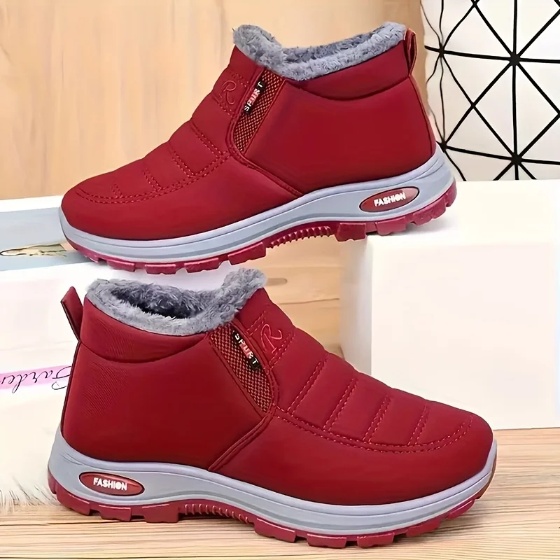 Warme Damen-Winterstiefel, super warm, rutschfest, dicke Sohle, niedriger Absatz, runde Zehenpartie, einfarbig, Outdoor-Wanderschuhe