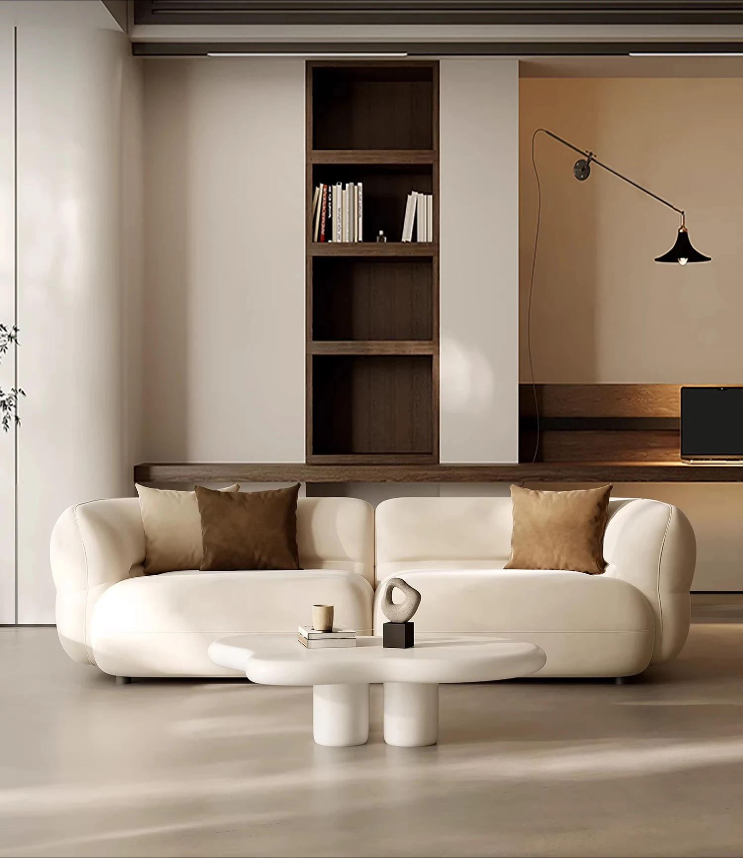 

Italian minimalist matte fabric sofa size apartment designer modern simple cream wabi sandy wind straight row sofa