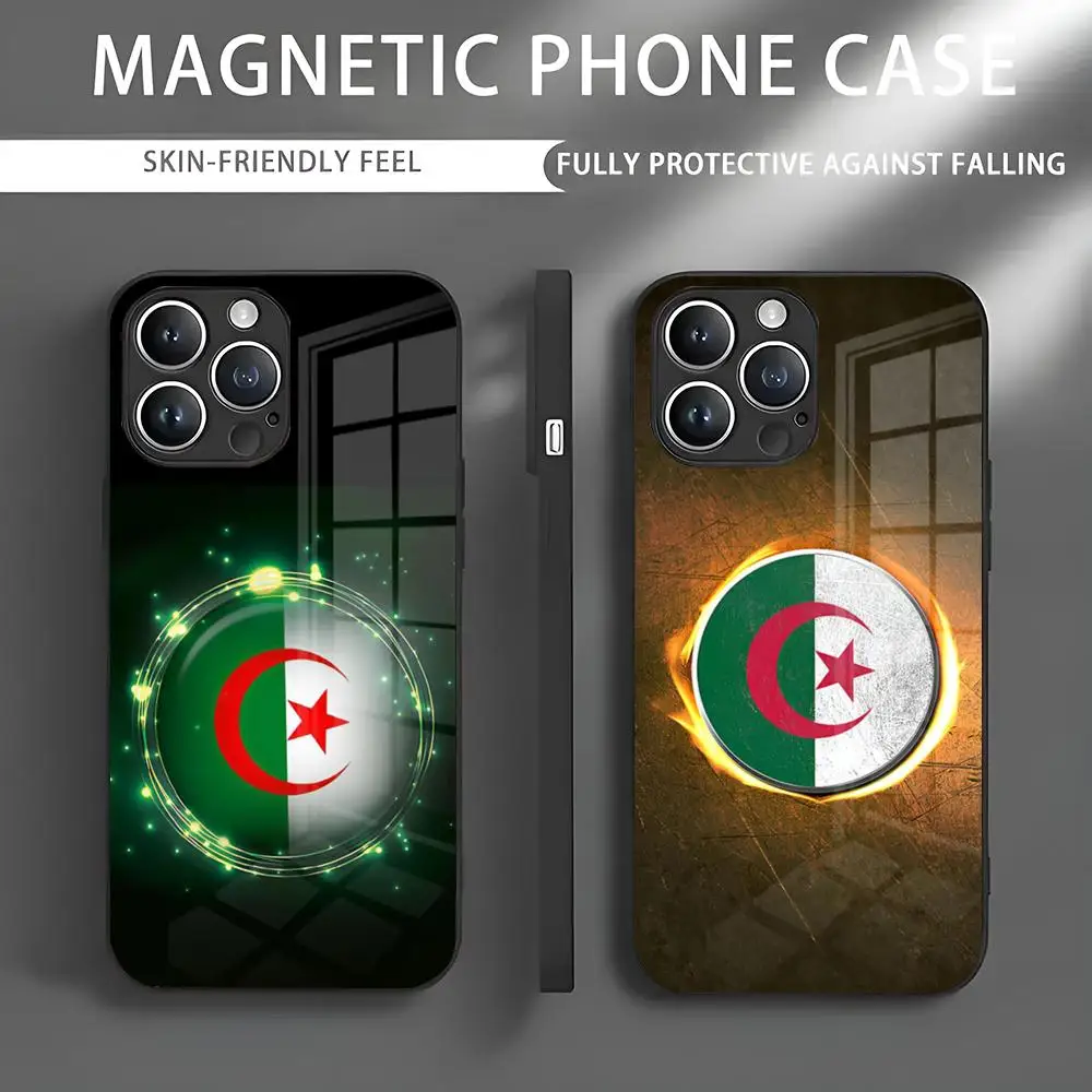 Algeria Flag Phone Case Iphone 16 Pro Max Case 15 14 13 12 11 X XR XS XSMAX 8 Plus Mini Pro Max Glass Magnetic Phone Case