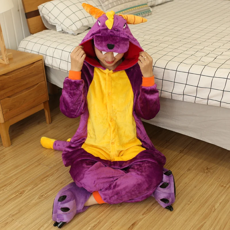 Adult Animal Cartoon Pajamas Women Sleepwear Unisex All in One Pyjamas Animal Suits Cosplay Spyro Dragon Garments Winter Onesies