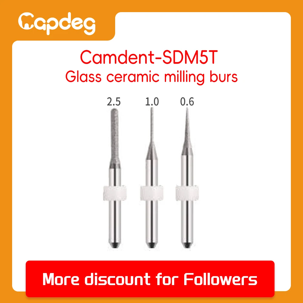 

Camdent-SDM5T Emax Milling Burs Glass Ceramic Grinding Disilicate Lithium Cutting Tools 2.5/1.0/0.6mm