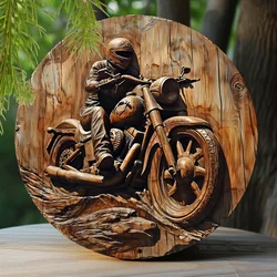 Segno rotondo in metallo finto legno intagliato dipinto corona circolare segno decorazione d'ingresso regali decorazione a tema moto