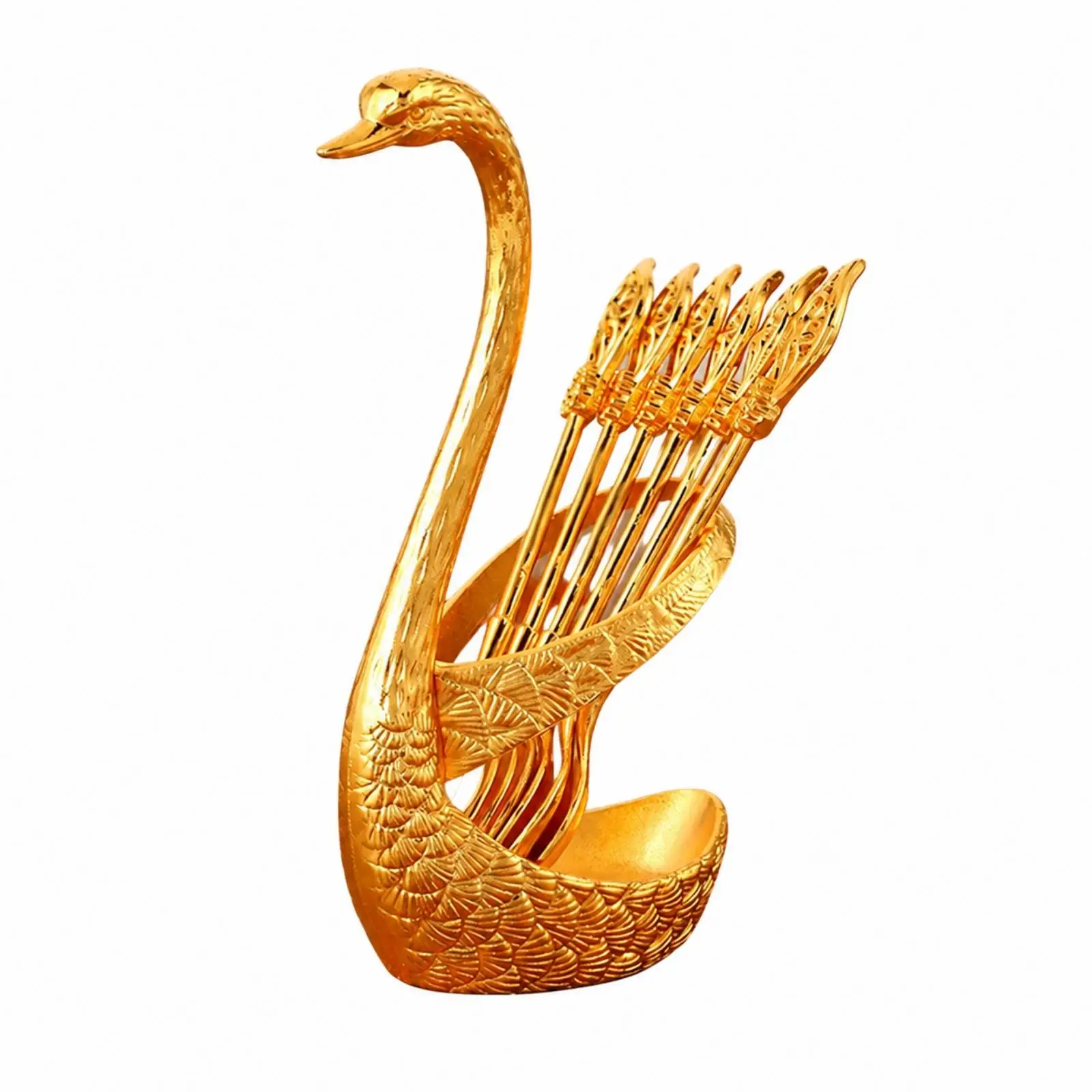 Stylish Swan Design Spoon Rest with Six Decorative Spoons for Serving Dessert Appetizer and Treat at Home
