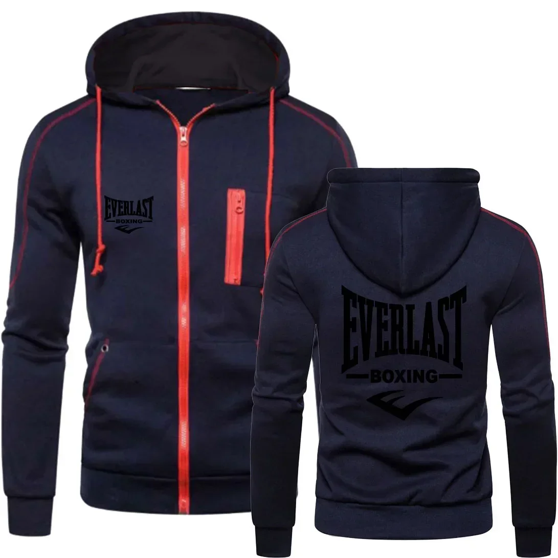 New EVERLAST Men\'s Autumn Winter Sportswear Simplicity Fashion zipper hoodie Solid Blazer Men\'s print Sportswear top Casual warm