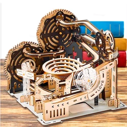 DIY Assemble 3D Wooden Puzzle Marble Run Set - Mechanical Model Building Kits for Adult Kids - STEAM Educational Toys and Gifts