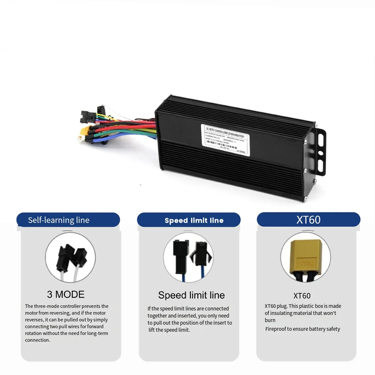 36/48V/52V E-Bike 40A 1500/2000W Three Mode Sine Wave Brushless Controller for Electric Bicycle Tricycle Ebike E-Scooter GSY 4