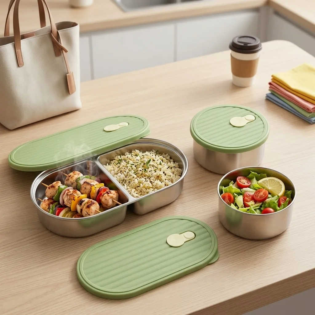 Microwavable 304 Stainless Steel Lunch Box Set Bento Box Adults Kids School Meal Prep Food Storage Containers Microwave Safe
