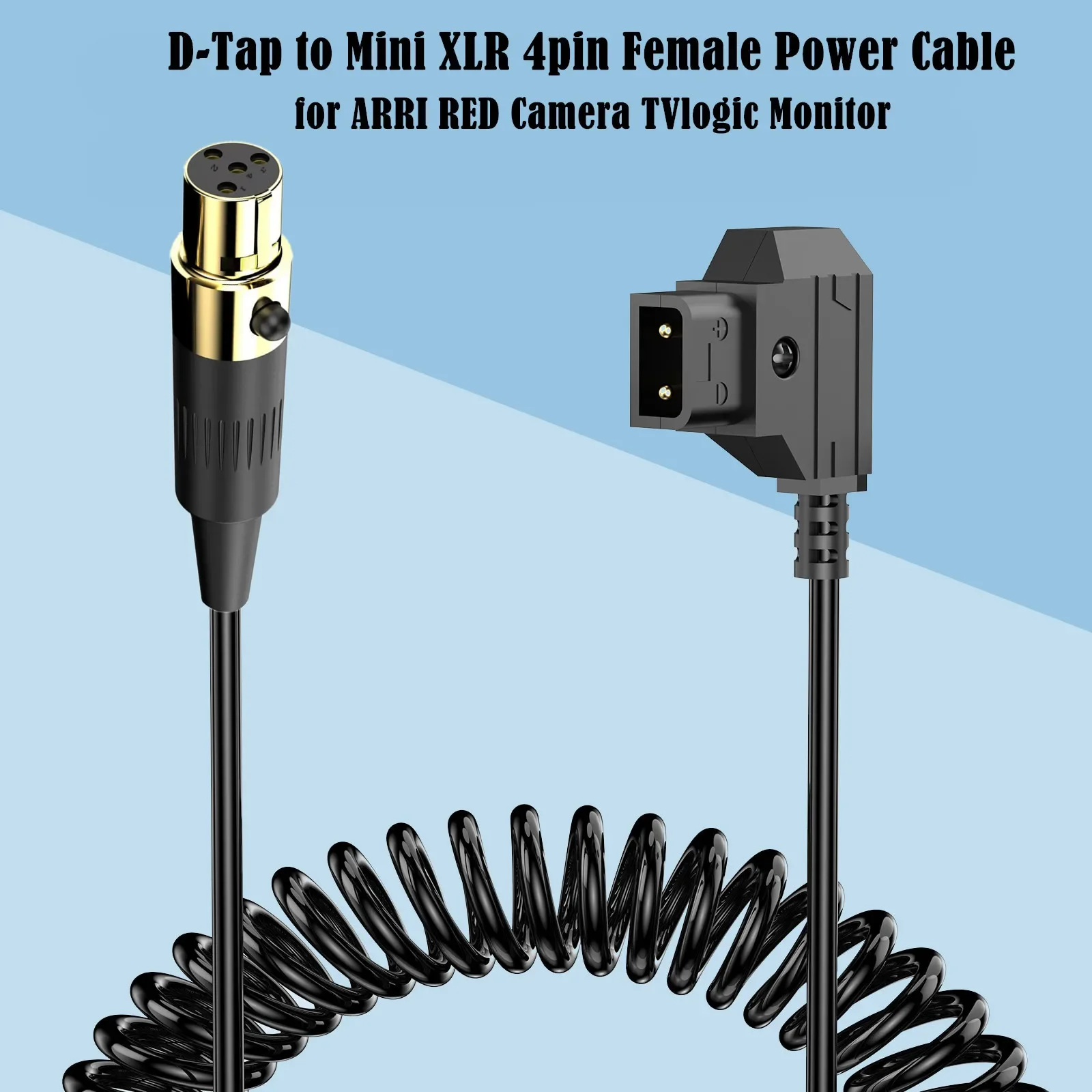 TVLogic VFM Monitor Alphatron EVF Coiled Power Cable D-tap 2 Pin Male to Mini XLR 4 Pin Female 1.5m