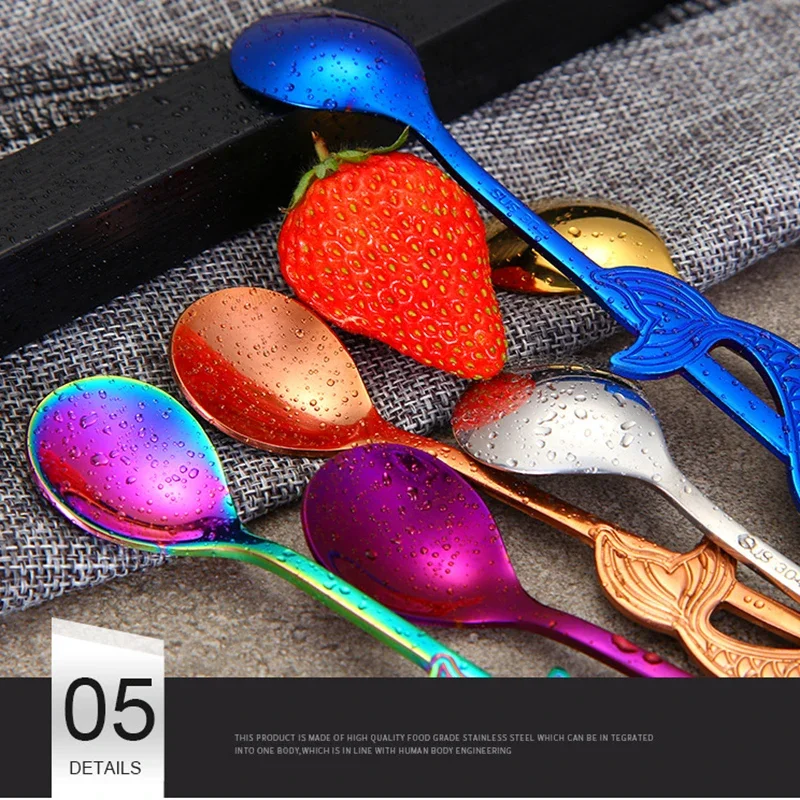 Stainless Steel Coffee Spoon  Teaspoon Rainbow Cutlery Coffee Spoon Ice Cream Dessert Spoon Tableware Kitchen Tools