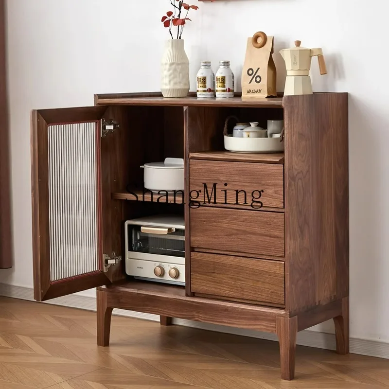 

FG black walnut home dining side cabinet solid wood living room dining room storage glass door storage tea cabinet