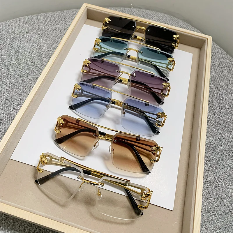 Hiking High Quality Double Bridge Anti Light Glasses Women Square Large Frame Metal Eyewear Fashion Gradient Color Shades UV400
