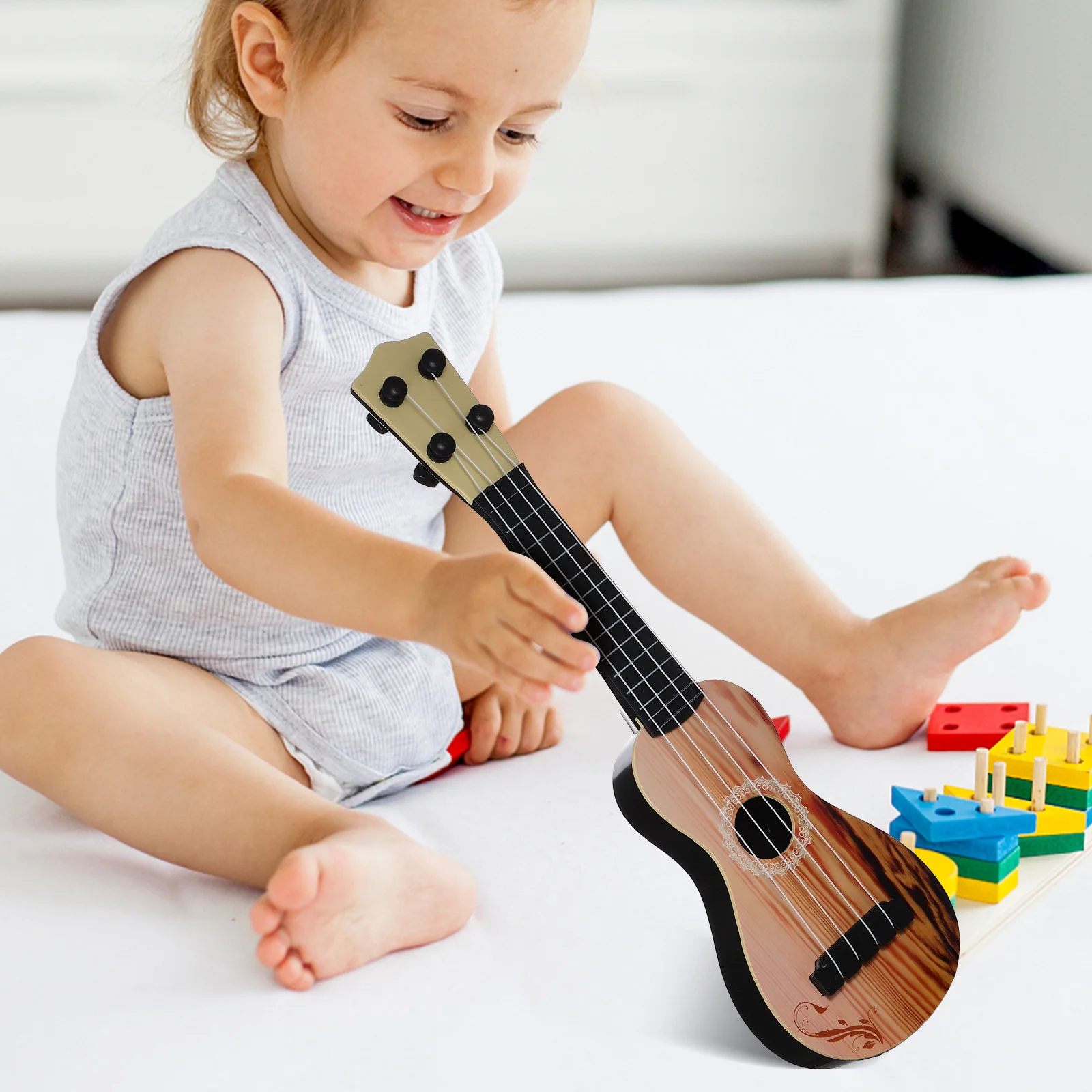 Ukulele Music Instrument Ukulele Acoustic Small Guitar Wood Like Grain Ukulele 4 String Guitar Kids Beginners Gift 38Cm 15In