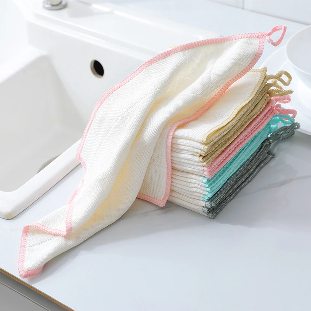 

5pcs Fiber Dish Cloth Kitchen Cleaning Towel High Absorbent Durable Wiping Rags For Countertop Window Furniture Storage Loop