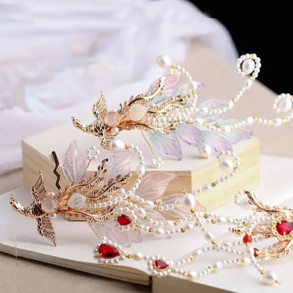 عصا شعر نسائية طويلة بشرابة من اللؤلؤ فينيكس، أغطية رأس هانفو