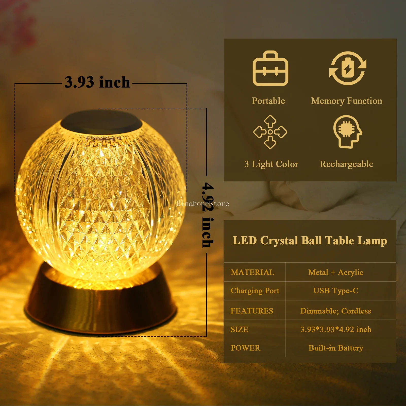Lampe de Table en Acrylique Rechargeable à Intensité Réglable, Luminaire Décoratif d'Nik, Idéal pour une Chambre à Coucher, un Bar, un Restaurant ou un Café