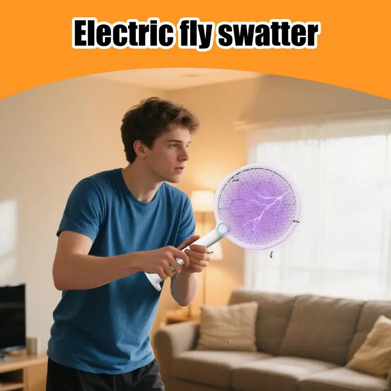 

Fly Racket Rechargeable Home Indoor Fly Swatter Foldable Safe Flyswatter Trap For Adults Lovers Family Use In Kitchens Bedrooms