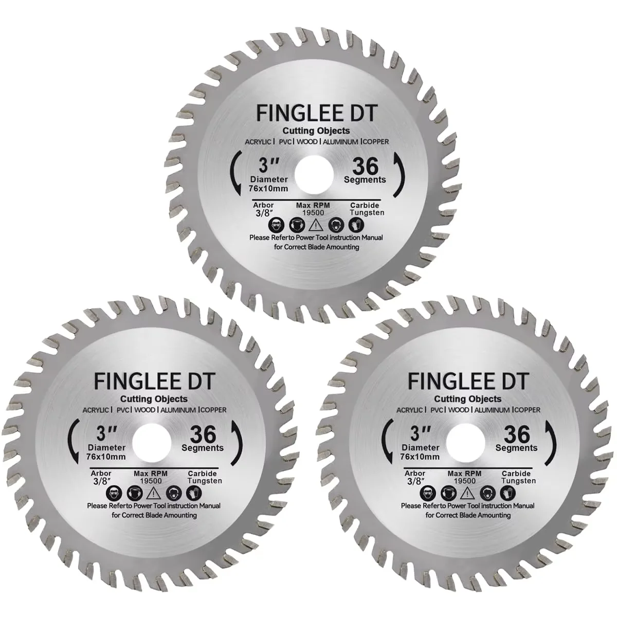 FINGLEE DT 3 inch Circular Saw Blade,36 Segments TCT Cutting Disc for Wood Plastic Composite Objects 76mm 10mm Arbor