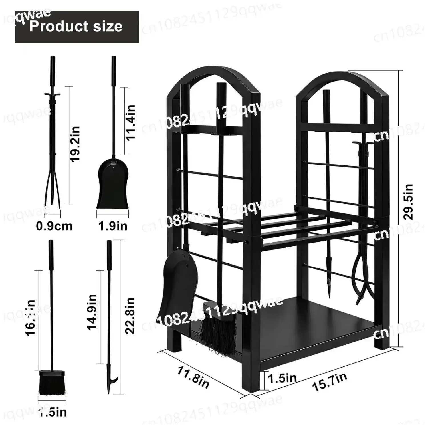 Black Thickened Wrought Iron Firewood Rack Fully Disassembled, Light Luxury Log Holder with Spot Hair Strap Hook view 5