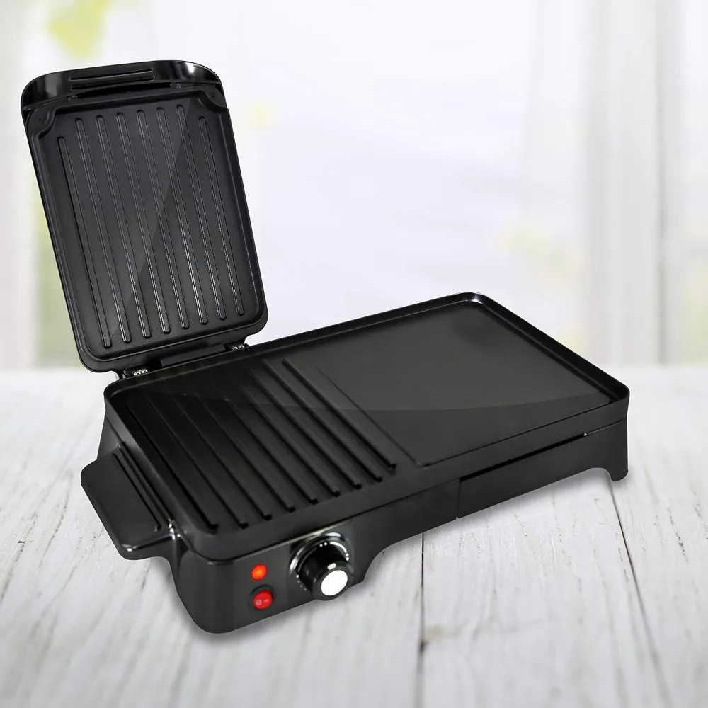 Multiuse Panini Press Grill e Griddle, revestimento antiaderente, controle de temperatura, Sandwich Maker, Sandwich Maker, 2 em 1