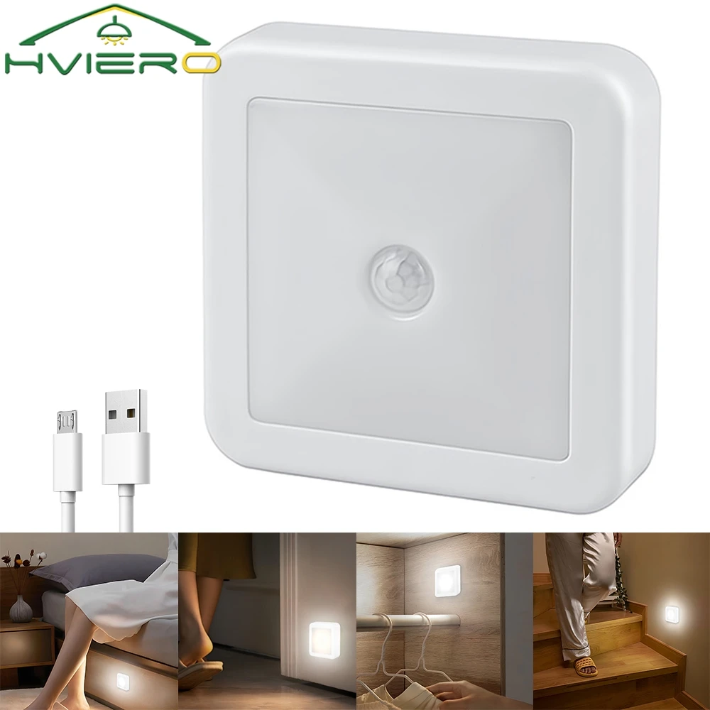 

LED Night Light Smart Motion Sensor Battery USB Charging Operated Bedside Lamp Living Room Hallway Pathway Toilet Home Lighting