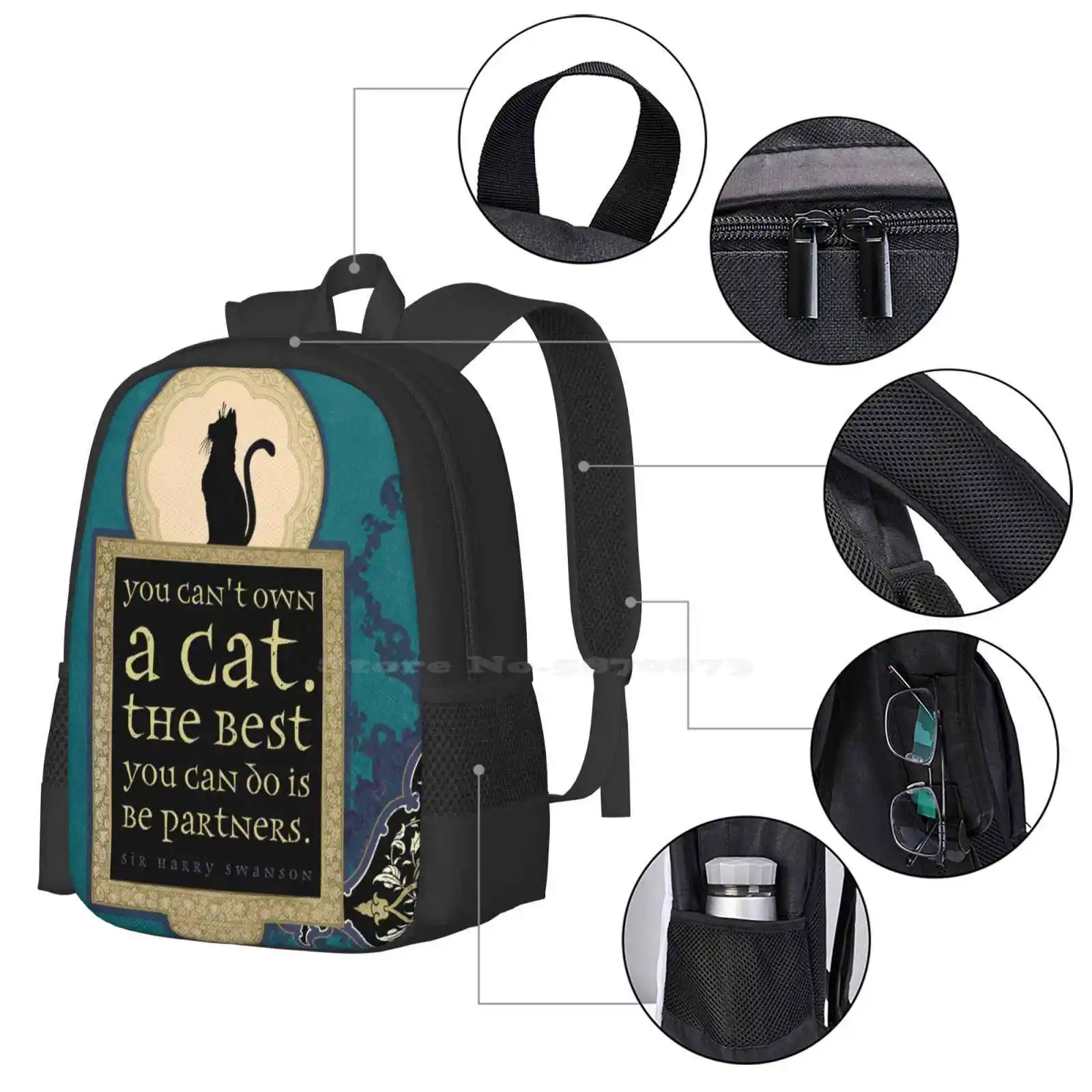 You Can'T Own A Cat School Bags Travel Laptop Backpack Cat Kitten Partners Friendship Feline Quote Harry Swansons Angi Ullins