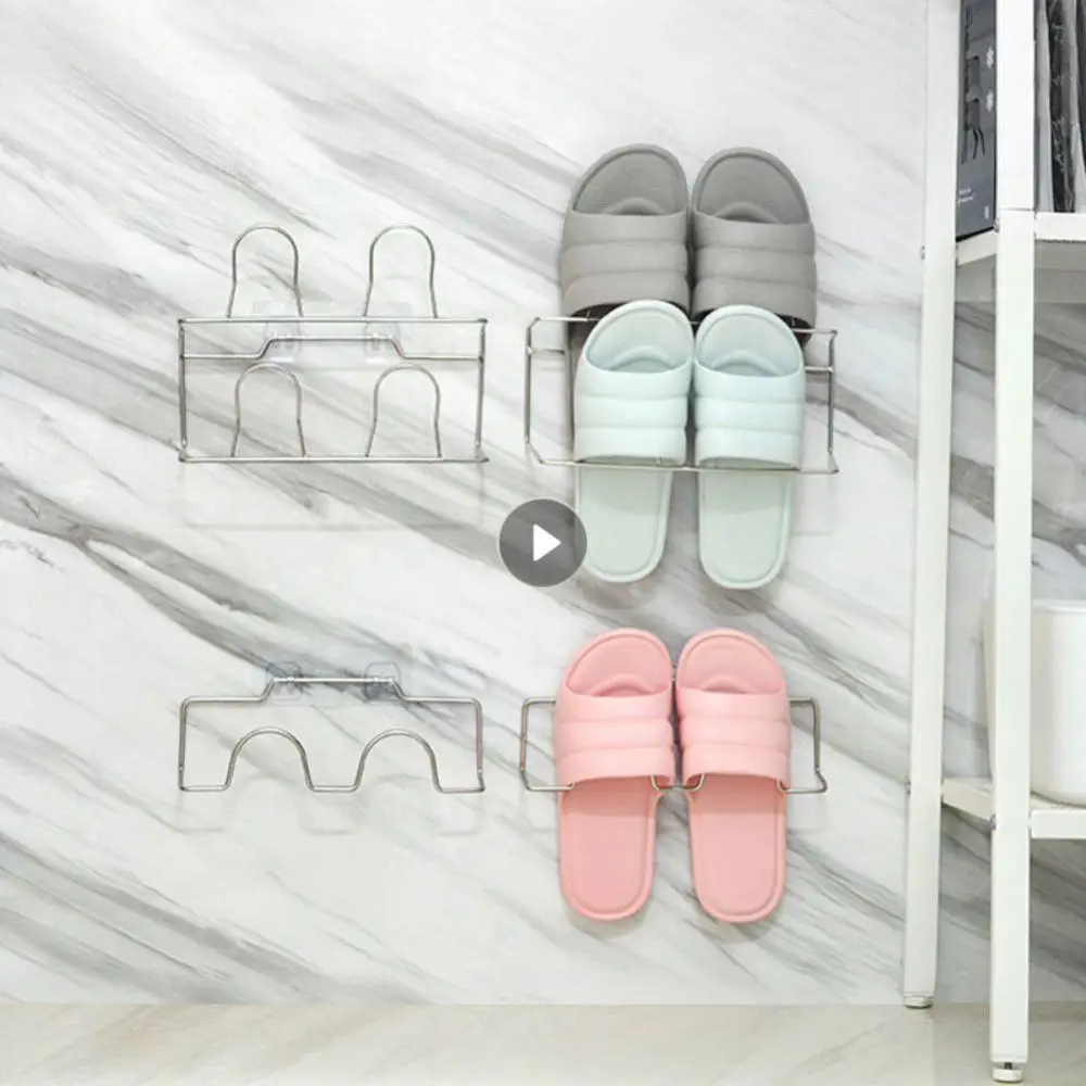 Shoes Organizer Stainless Steel No Drilling Bathroom Organizer Shoes Rack Slippers Shoes Hanger Self Adhesive Shoes Storage