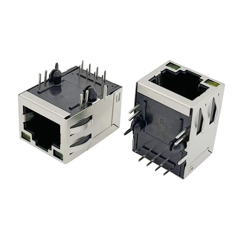 

10PCS RJ45 socket with 100Mbps transformer and snap-on clips, upward 100M network port, 8P8C socket, left green, right yellow