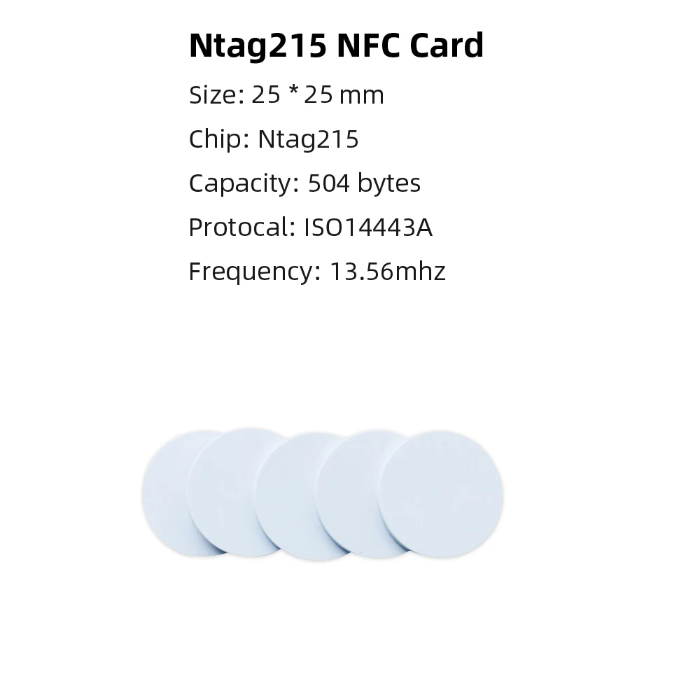 5YOA 100 buah kartu NFC Ntag215 kartu lencana koin 215 kunci Chip 13.56MHz ultra ringan Universal ISO IEC14443A 25mm PVC tahan air