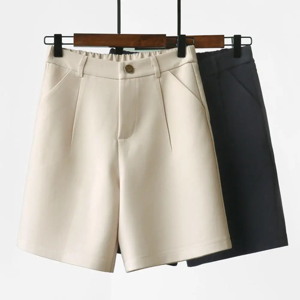 

Thin Beige Suit Shorts Women's Summer 2023 New High Waist Loose Wide Legs Straight Office Ladies Cropped Shorts Woman
