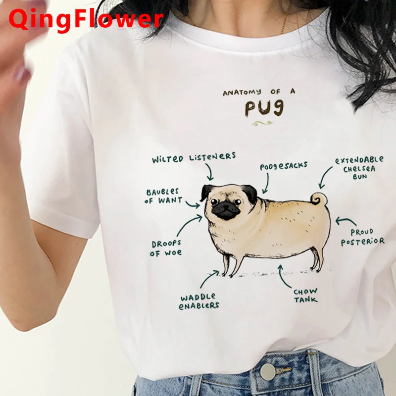 

Kawaii Pug Dog summer top female print vintage white t shirt 2022 aesthetic tshirt vintage